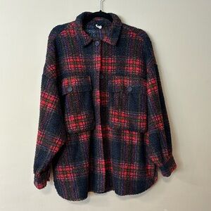 [S] En crème Oversized Plaid Shacket